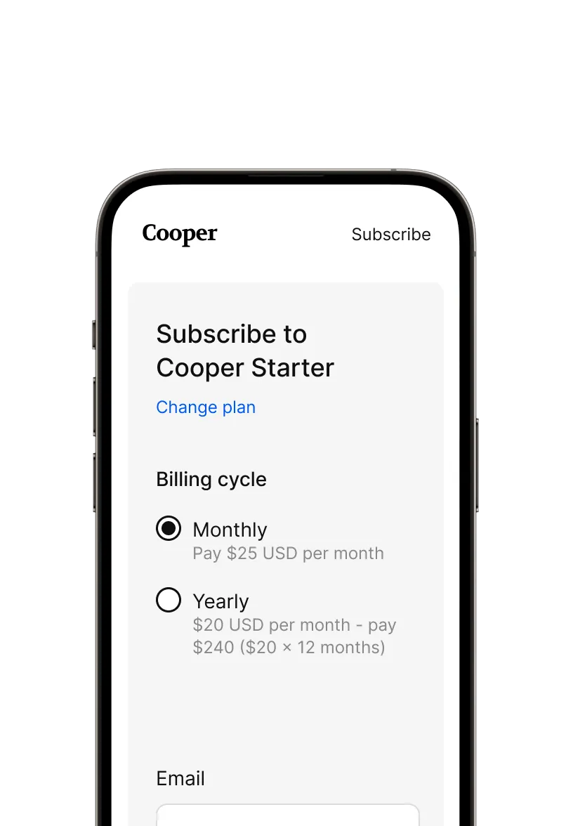 Example of checkout screen on a iPhone where a customer can select a subscription plan